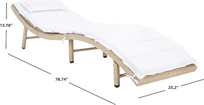 SAFAVIEH Outdoor Collection Colley Beige/White Cushion Wicker Chaise Lounge