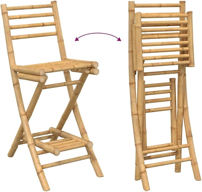 vidaXL 3 Piece Outdoor Bar Set Foldable Bamboo Table and Stools Modern Garden Furniture for Balcony Patio Dining UV Protection Folding Compact