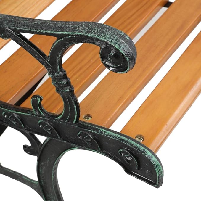 Outdoor Patio 49.5" Park Bench, Garden Bench Patio Bench Porch Bnech Chair Deck Hardwood Cast Iron Love Seat,Garden Bench, Patio Porch Chair Furniture 125 x 52 x 74CM
