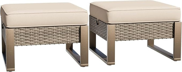 Patio Metal Wicker Ottoman Set of 2 - Photo 1