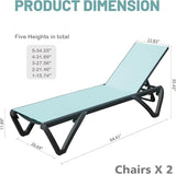 Domi Patio Lounge Chairs Set of 2, Aluminum Pool Chaise Lounge with 5 Position Adjustable Backrest and Wheels - Photo 2