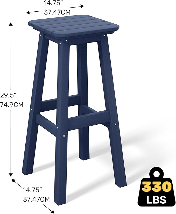 Costaelm 29" Height Outdoor Bar Stools, All-Weather Bar Stools, Adirondack Poly Patio Square Bar Stool for Patio, Deck, Kitchen Counter and Garden, Navy Blue