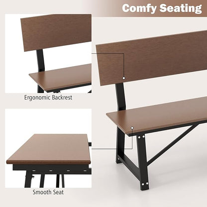 Giantex 72 Inches 4-Person Outdoor Bench with Weatherproof HDPE Backrest & Seat, Heavy Duty Metal Frame, 1100 Lbs Capacity, Park Bench for Lawn, Porch, Deck, Patio, Garden (1, Brown)