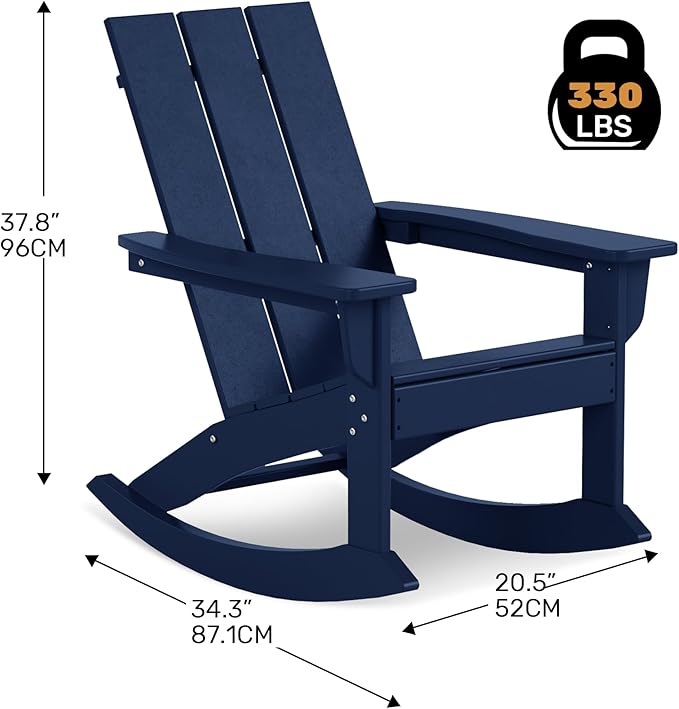 Costaelm Outdoor Adirondack Chair, All Weather Resistant Lawn Chairs Balcony Chair and Fire Pit Chairs, Patio Chair Outdoor Porch Rocking Chair High Back HDPE Poly Lumber, Navy Blue