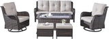 Rilyson Wicker Patio Furniture Set - 6 Piece Rattan Outdoor Sectional Conversation Sets with 2 Swivel Rocking Chairs - Photo 1