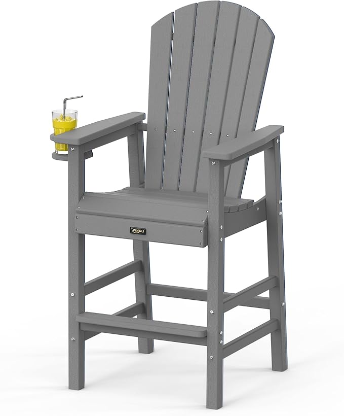 VINGLI Tall Adirondack Chair, All-Weather Plastic Adirondack Chair with Cup Holder Heavy-Duty Outdoor Barstools for - Photo 1