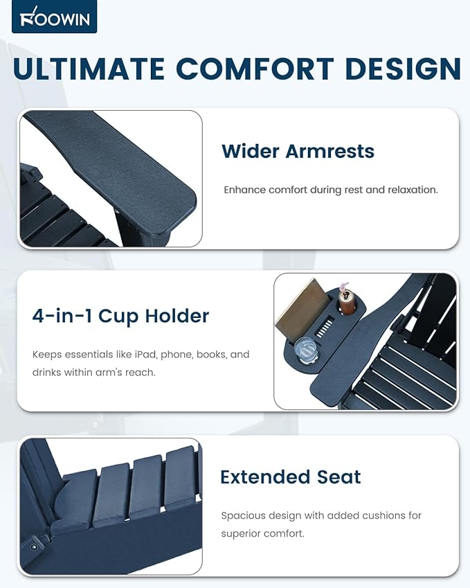 FOOWIN Folding Adirondack Chair Set of 2, HDPE Adirondack Chairs with Cup Holder - Photo 5