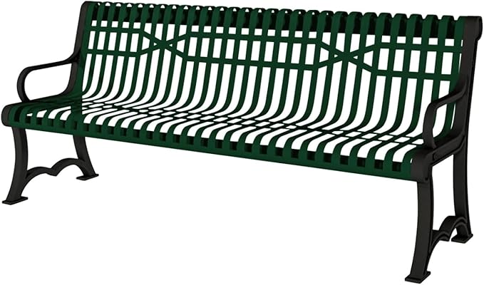COATEDOUTDOORFURNITURE Coated Outdoor Furniture Heavy-Duty Outdoor Bench Thermoplastic Coated, Slatted Steel, Commercial-Grade Garden Bench, Made in America (Portable with Back, 4 Ft, Green)