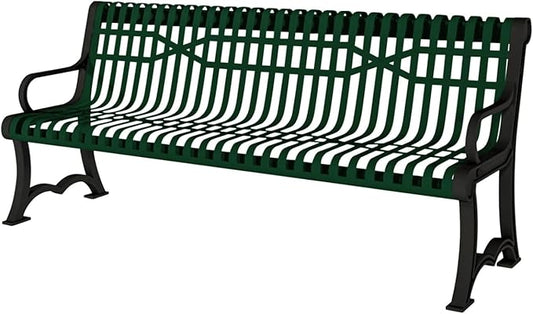 COATEDOUTDOORFURNITURE Coated Outdoor Furniture Heavy-Duty Outdoor Bench Thermoplastic Coated, Slatted Steel, Commercial-Grade Garden Bench, Made in America (Portable with Back, 4 Ft, Green)