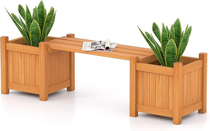 S AFSTAR Outdoor Planter Bench, Wooden Planter Box with Bench, Small Raised Plant Container Garden Boxes for Patio, Yard, Deck & Balcony