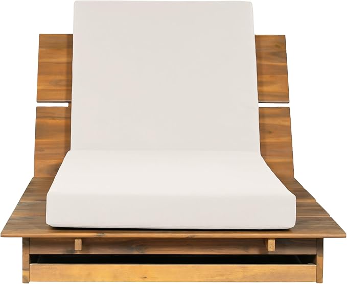 Christopher Knight Home Bard Patio Chaise Lounge Chair Outdoor, Acacia Wood Poolside Sun Lounger with 4-Thick Cushion - Photo 8