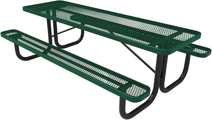 COATEDOUTDOORFURNITURE Heavy-Duty Portable Outdoor Picnic Table, Thermoplastic Coated Expanded Metal Commercial-Grade Patio Dining Furniture Made in America (8ft Rectangular, Textured Green)