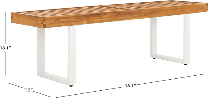 SAFAVIEH Outdoor Collection Monti Natural/White Solid Wood Bench, Ideal for Deck, Patio, Backyard, Sunroom