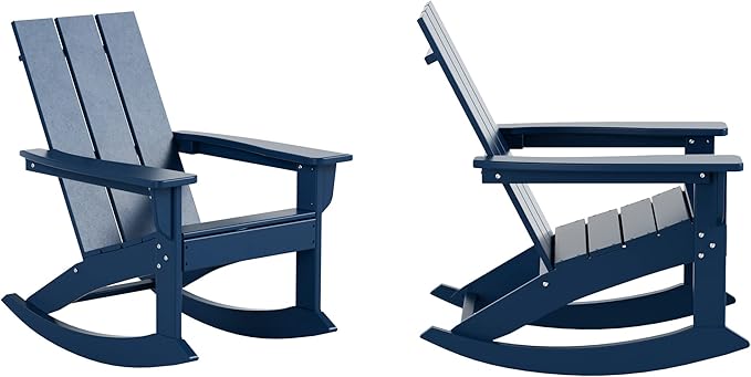 WO WESTIN OUTDOOR HDPE Shoreside Modern Rocking Poly Adirondack Chair (Set of 2),Navy Blue