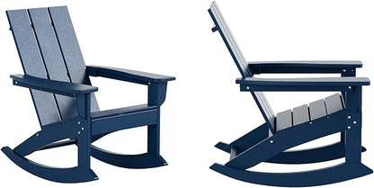 WO WESTIN OUTDOOR HDPE Shoreside Modern Rocking Poly Adirondack Chair (Set of 2),Navy Blue