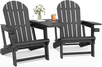 Adirondack Chair Set of 2, All Weather HDPE Adirondack Chair with Double Connecting Trays, Plastic Adirondack Chairs for Balcony, Deck, Patio, Backyard, Garden, Black