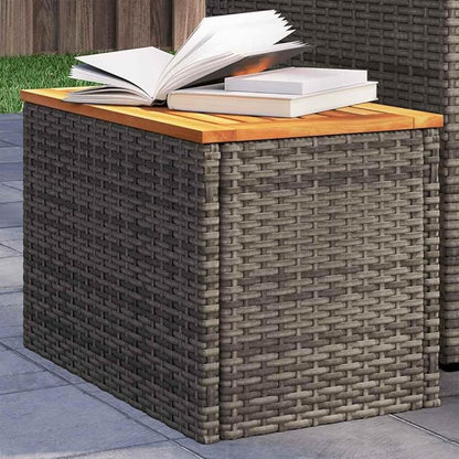 Set of 2 Outdoor Side Tables, Rectangular Patio End Table with Solid Acacia Wood and PE Rattan, Modern Garden Furniture for Backyard, Balcony, and Poolside