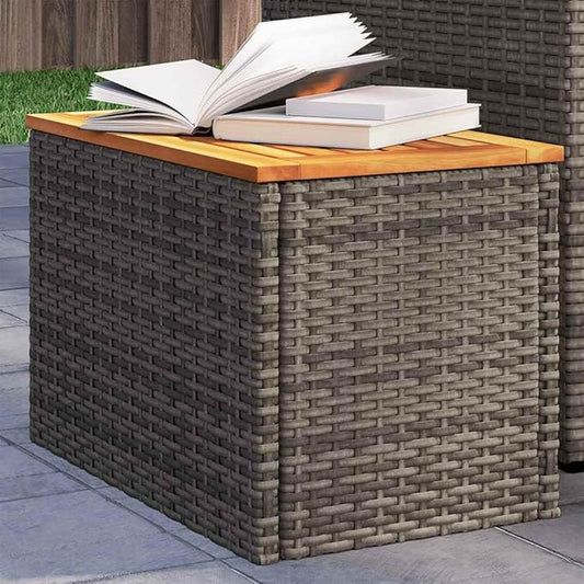 Set of 2 Outdoor Side Tables, Rectangular Patio End Table with Solid Acacia Wood and PE Rattan, Modern Garden Furniture for Backyard, Balcony, and Poolside