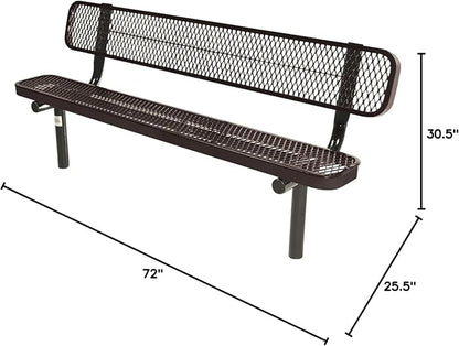 COATEDOUTDOORFURNITURE Coated Outdoor Furniture Heavy-Duty Outdoor Bench Thermoplastic Coated, Expanded Metal, Commercial-Grade Seating, Made in America (Inground with Back, 6 Ft, Brown)