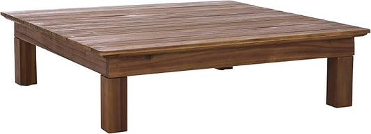 SAFAVIEH Outdoor Patio Furniture Collection - Napoli Teak Brown & Cream Solid Wood 4-Piece Sectional Sofa Set with Coffee Table, Durable Cushions, Modern Outdoor Seating (PAT6806A)
