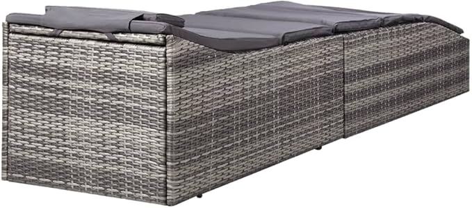 Outdoor Chaise Lounge Folding Grey Rattan Recliner 24.4 x 75.6 x 37.4 in Weather-Resistant Sun Lounger with Dark Grey - Photo 7