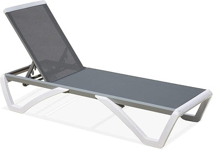Domi Outdoor Chaise Lounge, Adjustable Aluminum Patio Lounge, Plastic Pool Lounge Chair for Deck Lawn Backyard (1 Grey Chair W/O Table)