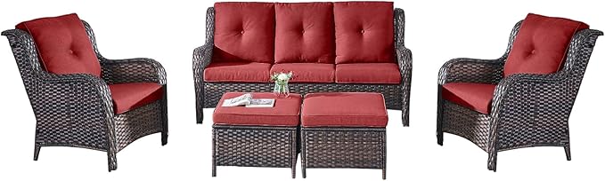 Rilyson Outdoor Patio Wicker Furniture Set - 5 Piece Rattan Patio Conversation Sectional Sofa Set with 1 Couch - Photo 1