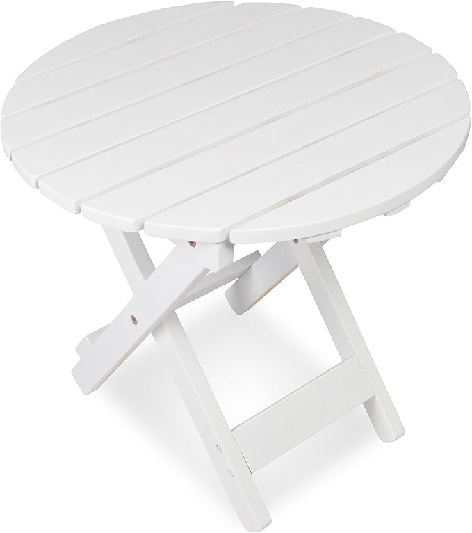 Shine Company Indoor/Outdoor Adirondack Round Folding Acacia Wooden Side Table, Oak