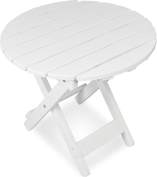 Shine Company Indoor/Outdoor Adirondack Round Folding Acacia Wooden Side Table, Oak