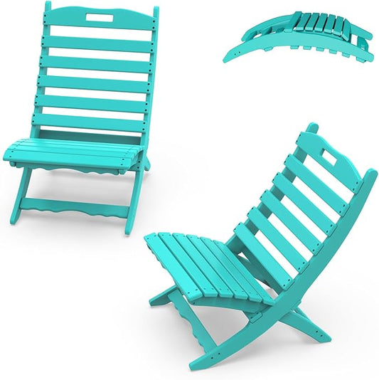 IVY&LANE Portable Xavier-Chairs Set of 2 | Folding-Adirondack-Chair | Wave | HDPE Plastic | Aqua | All-Weather Resistant | for Outdoor Fire-Pit Patio Lawn Beach Poolside