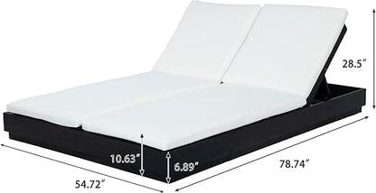 Christopher Knight Home Toridan Double Chaise Lounge Outdoor with Cushion, Acacia Wood Patio Chaise Lounge Set of 2, Adjustable Backrest Poolside Sun Lounger, Wood Sunbathing Chair, Black+White