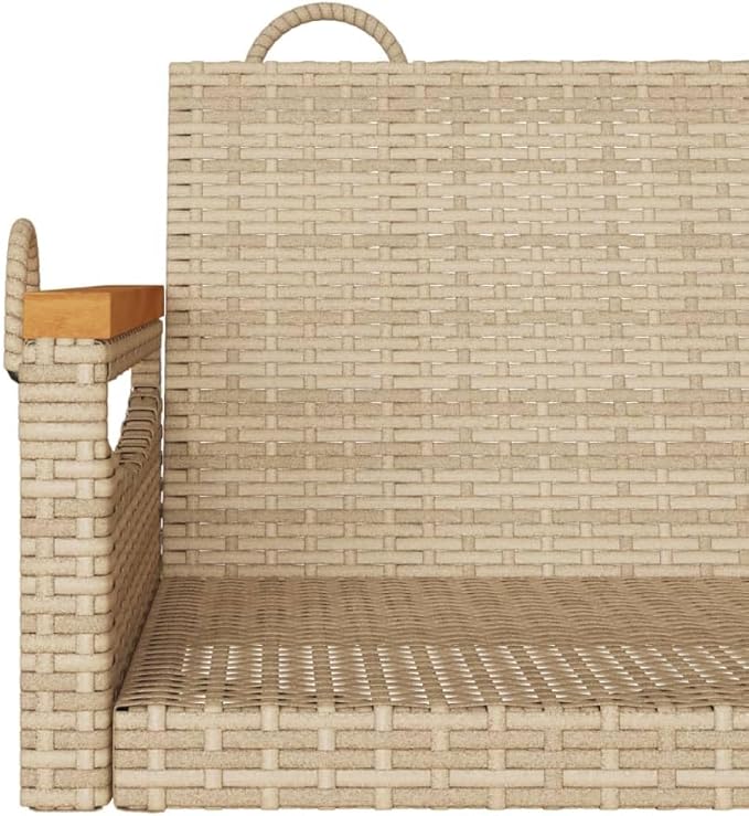 Beige 2-Seat Garden Swing Chair, Poly Rattan Patio Love Seat 42.9x24.4x15.7 in, Powder-Coated Frame, Outdoor for Balcony/Porch