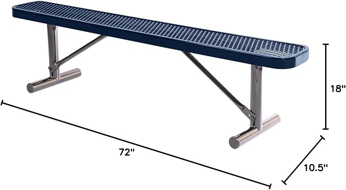 COATEDOUTDOORFURNITURE Heavy-Duty Portable Outdoor Bench Thermoplastic Coated, Expanded Metal, Commercial-Grade Seating, Made in America (Portable Without Back, 6 Ft, Textured Dark Blue)