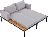 2 in 1 Outdoor Padded Chaise Lounges, Patio Metal Daybed with Wood Topped Side Spaces for Drinks - Photo 4