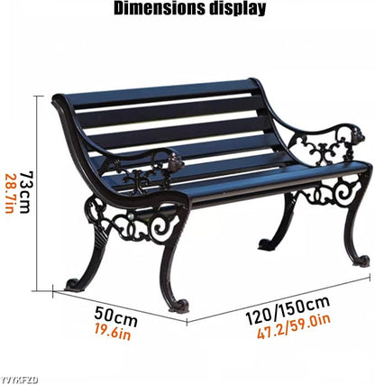 YVYKFZD Outdoor Garden Bench, Metal Bench with Backrest and Armrests, Park Benches Loveseat, Weatherproof Leisure Chair, for Lawn, Yard, Porch, Pool, Balcony, Easy Assembly(Walnut,150cm/59.0" Zinc All