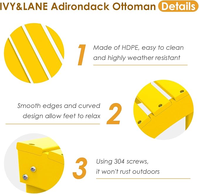 IVY&LANE Outdoor Adirondack Ottoman | Folding | HDPE | Yellow | All Weather - Photo 5