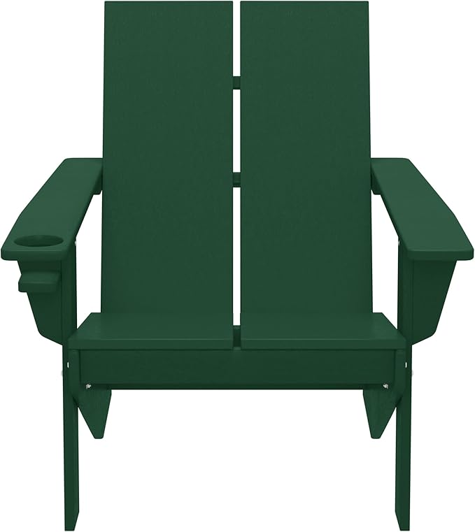 WestinTrends Riviera Outdoor HDPE Modern Adirondack Chair with Cup Holder, Dark Green