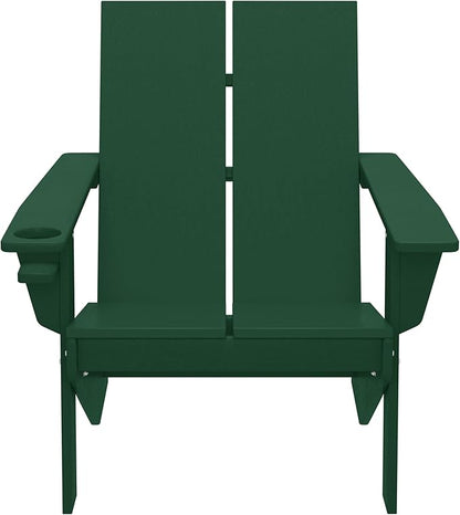 WestinTrends Riviera Outdoor HDPE Modern Adirondack Chair with Cup Holder, Dark Green