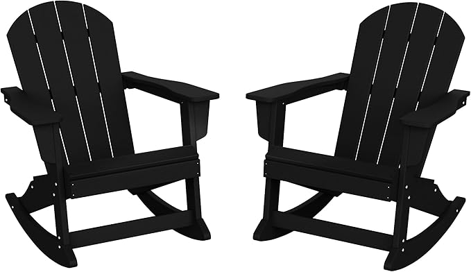 WO WESTIN OUTDOOR HDPE Laguna Outdoor Rocking Poly Adirondack Chair (Set of 2), Black