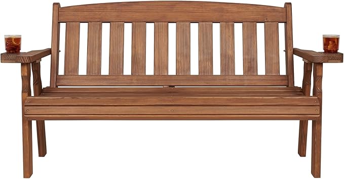 Amish Casual Heavy Duty 800 Lb Mission Pressure Treated Garden Bench with Cupholders (5 Foot, Oak Stain)