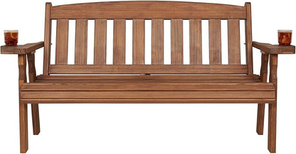Amish Casual Heavy Duty 800 Lb Mission Pressure Treated Garden Bench with Cupholders (5 Foot, Oak Stain)