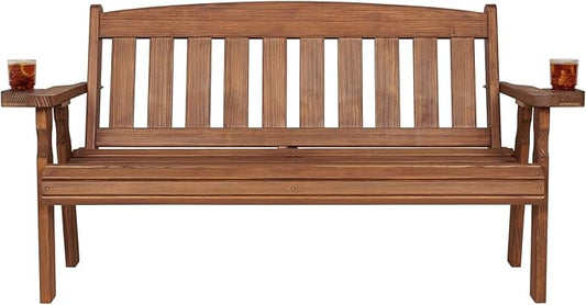 Amish Casual Heavy Duty 800 Lb Mission Pressure Treated Garden Bench with Cupholders (5 Foot, Oak Stain)
