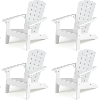 KOTEK Kids Adirondack Chair Set of 4, Plastic Toddler Lawn Chair with Ergonomic Seat, Wood-Grain Texture, Easy to Assemble, All-Weather Outdoor Kids Chairs for Patio, Garden, Backyard (White)