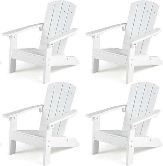 KOTEK Kids Adirondack Chair Set of 4, Plastic Toddler Lawn Chair with Ergonomic Seat, Wood-Grain Texture, Easy to Assemble, All-Weather Outdoor Kids Chairs for Patio, Garden, Backyard (White)