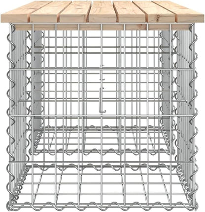 Heavy Duty Solid Pine Wood Garden Bench with Galvanized Steel Gabion Base, Brown Rustic Rectangular Outdoor Bench for Patio Garden Porch Balcony, Seating for 2 Adults