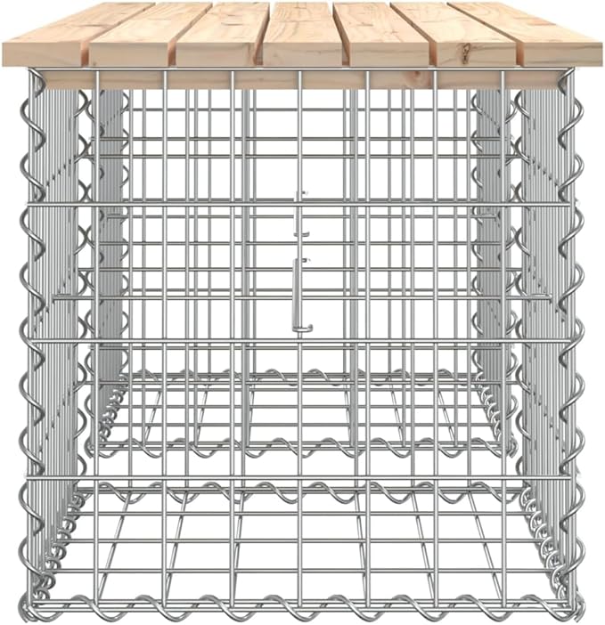 Garden Bench Brown, Silver Solid Pine Wood, Galvanized Steel Heavy-Duty Construction for Patio and Garden Seating with Durable Gabion Design