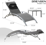 Domi Pool Lounge Chairs Set of 3, Adjustable Aluminum Outdoor Chaise Lounge Chairs with Metal Side Table - Photo 2