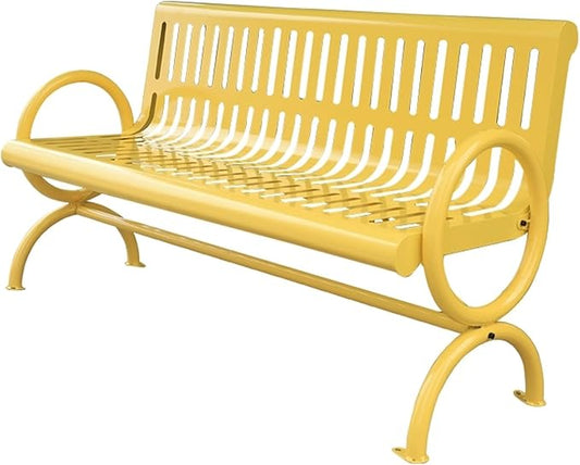 Outdoor Bench, 2 Seater Garden Patio Bench, Metal Bench with Curved Design, Park Bench with Backrest and Armrest for Front Porch Park Outside Furniture Decor(Yellow)