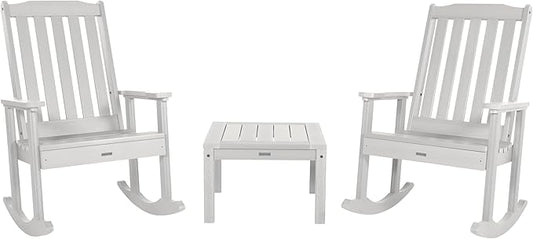 highwood AD-KITRKCH1-WHE Lehigh 2 Rocking Chairs with Adirondack Side Table, White