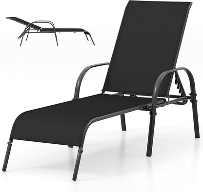 Nightcore Chaise Lounge Chair Outdoor, Pool Chair with 5 Adjustable Backrest, Patio Lounge Chairs with Breathable Fabric, Comfortable Armrest, Chaise Lounge for Patio, Pool, Bench (1, Black)